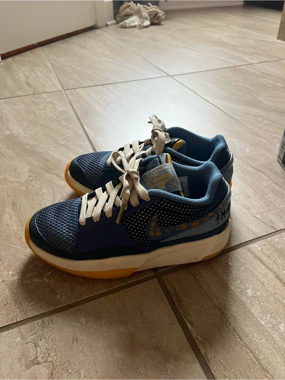 Ja 1 Nike Kids Blue and Yellow Low-Top Sneakers
